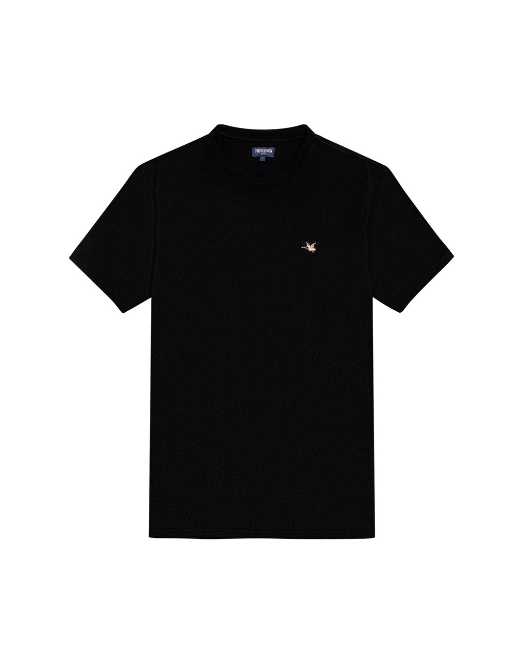 Men's T-Shirt Slim Fit Short Sleeve Crewneck Cotton Vibrant Embroidered Duck Heart Point Chest - Black