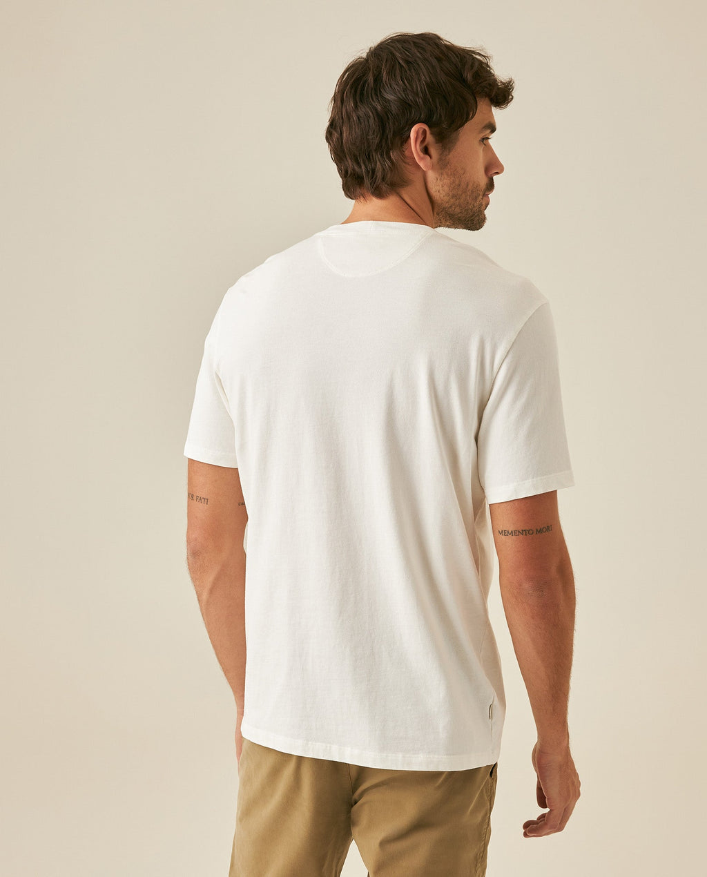 Men's T-Shirt Classic Fit Short Sleeve Cotton Jersey Medium Weight Heavy Rib Collar Mixed Front Graphics - Raw