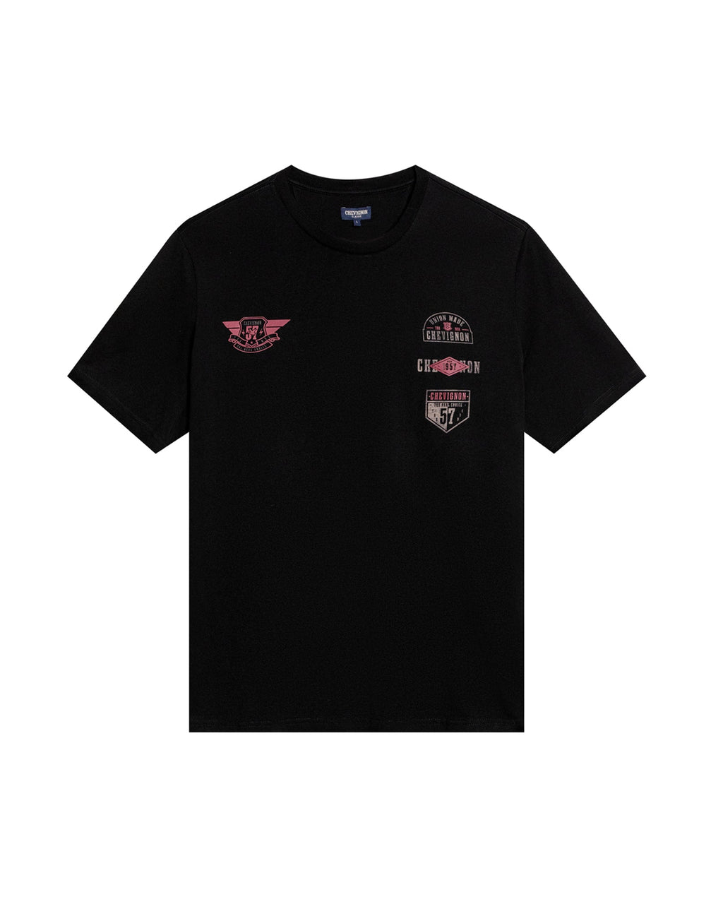 Men's T-Shirt Classic Fit Short Sleeve Cotton Jersey Normalized Patch-Style Graphics - Black