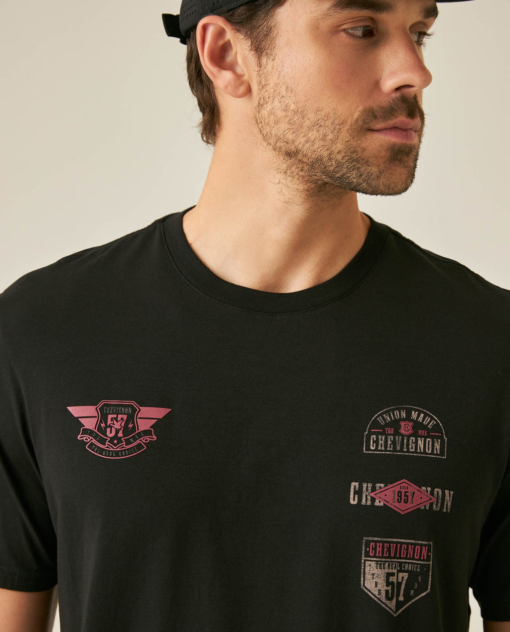 Men's T-Shirt Classic Fit Short Sleeve Cotton Jersey Normalized Patch-Style Graphics - Black