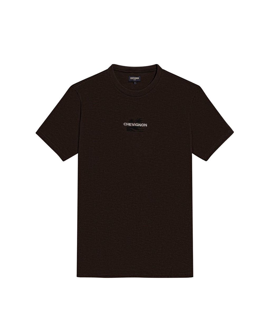 Men's T-Shirt Slim Fit Short Sleeve Cotton Jersey Double Knit Discreet Central Summer Graphic Side Vents - Brown