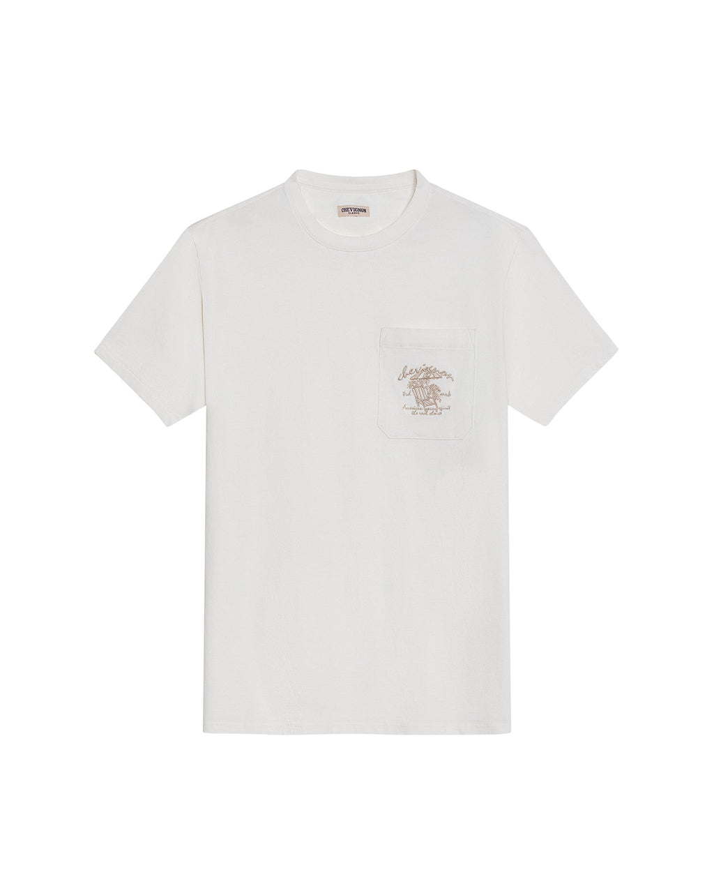 Men's T-Shirt Classic Fit Short Sleeve Cotton Jersey Medium Weight Embroidered Graphics Both Sides Pocket - Raw