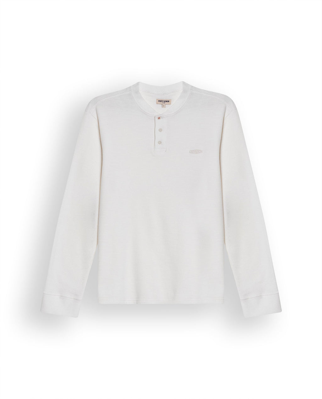 Men's T-Shirt Slim Fit Long Sleeve Henley Collar Cotton Elastane Knitwear Simulation Tone on Tone Buttons - Raw