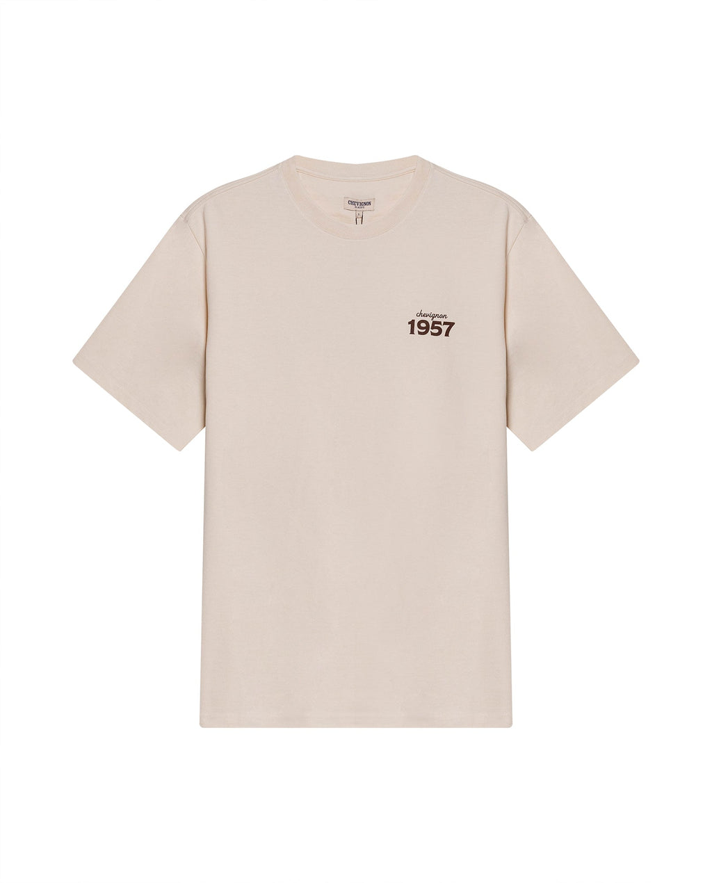 Men's T-Shirt Long Sleeve Classic Fit Cotton Jersey Medium Weight Mixed Typography Front Back - Raw