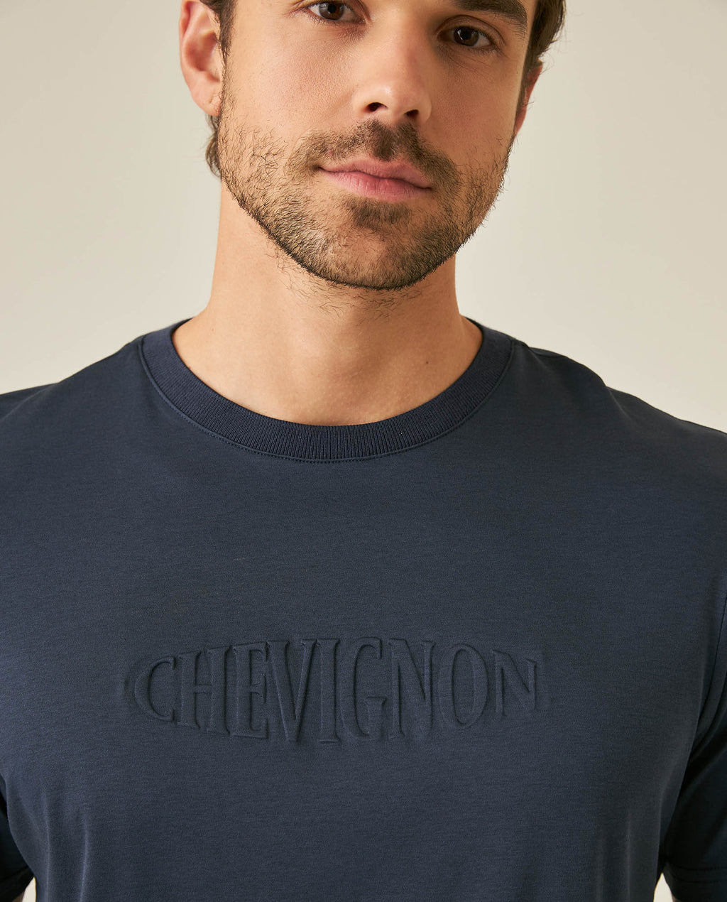 Men's T-Shirt Slim Fit Short Sleeve Modal Cotton Embossed Relief Graphic Touch - Blue